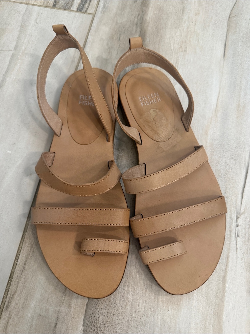 Eileen Fisher Neutral Tan Leather Triple-Strap Sandals